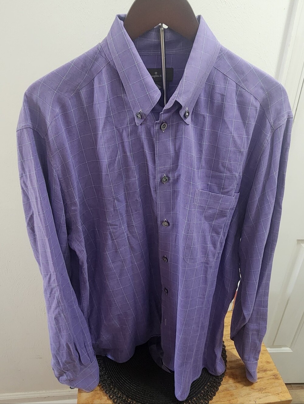 Ermenegildo Zegna Lavender Plaid Button-Down Shirt Size LARGE Read Description